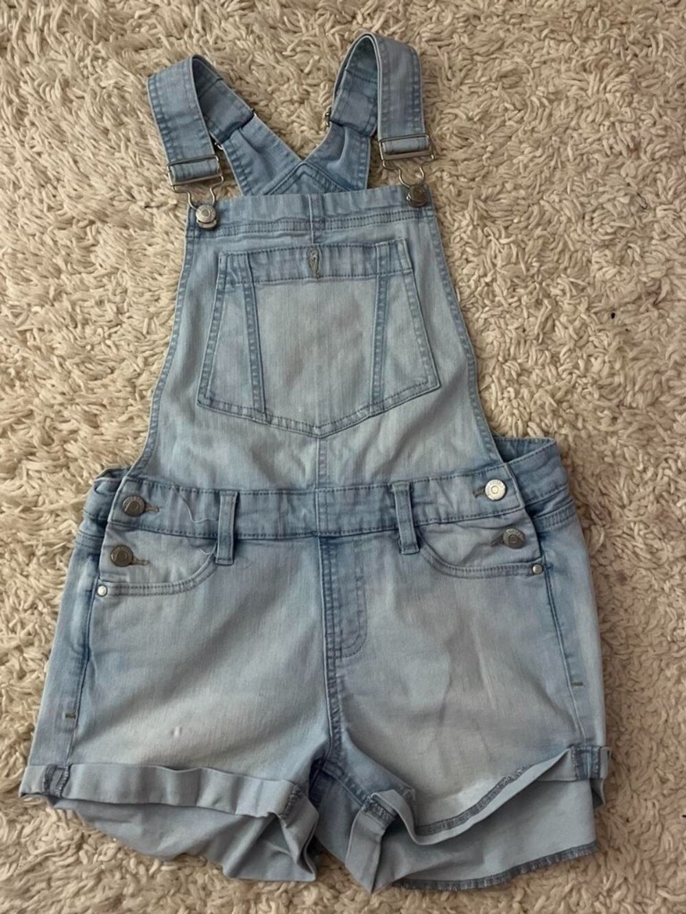 Blue Spice Light Wash Denim Overall Shorts Womens